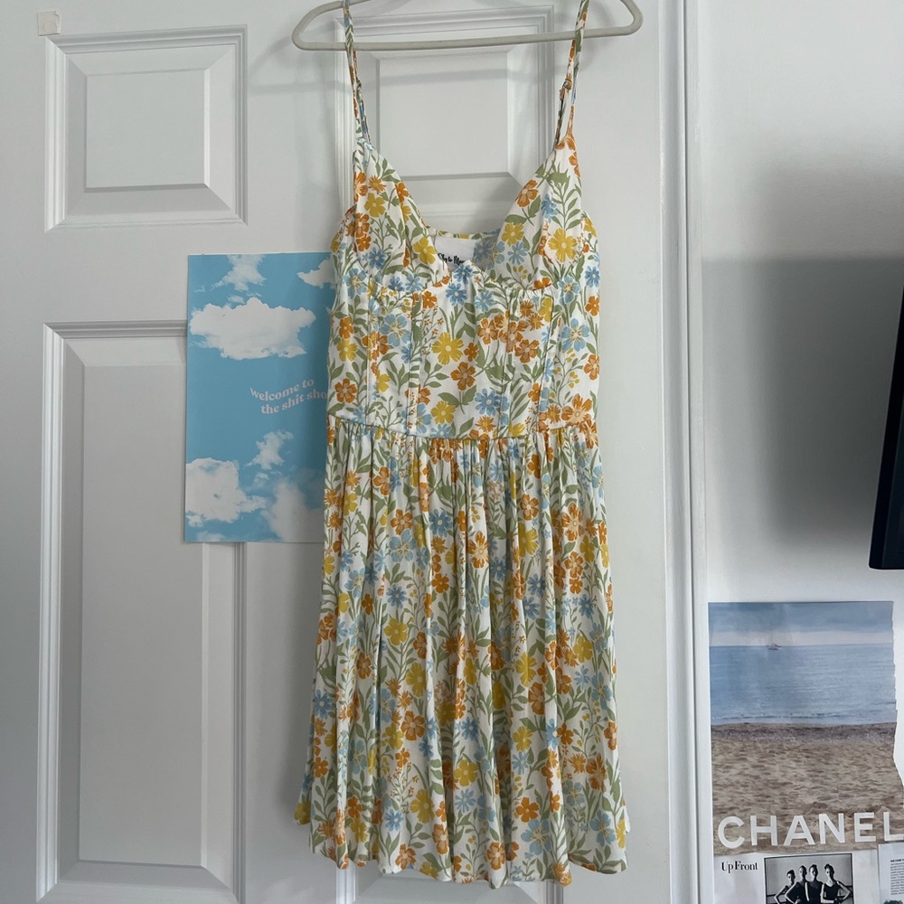 Sky to Moon, yellow and white corset dress.